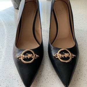 Coach Black Leather Gold Hardware Pumps